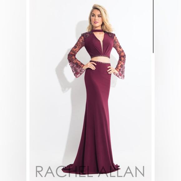 NEW Rachel Allan 6053 Stretch Jersey Beaded Long Sleeve Two Piece Dress 4 - Picture 1 of 10
